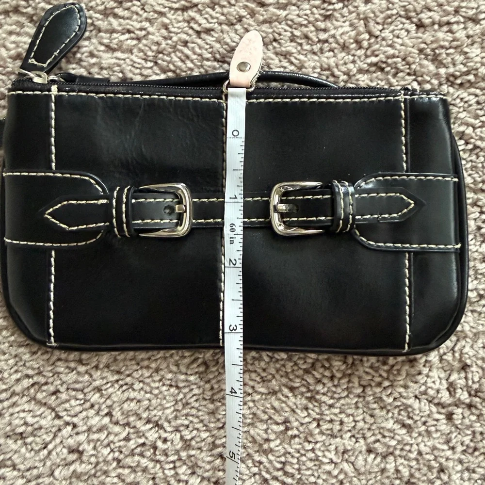 Vintage Y2K Wilsons Leather Black Wristlet Clutch White Stitching & retro Buckle